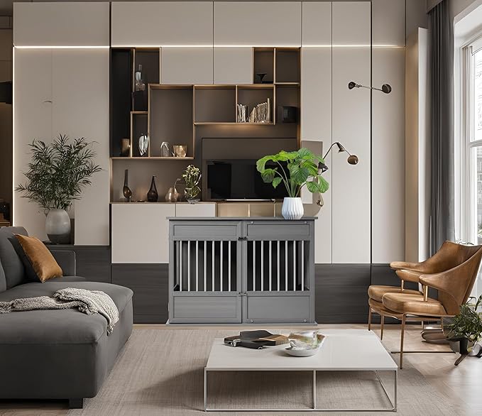 New Age Pet Horizon Pet Crate - Durable ECOFLEX with Stainless Steel Spindles, Bone-Shaped Latches, Easy Access Door, Stylish Design, 10-Year Warranty, Available in 3 Sizes & 2 Colors