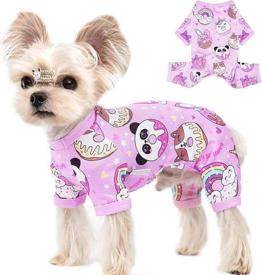Dog Pajamas Summer Dog Clothes for Small Medium Dogs Boy Girl Pet Pjs Cute Doggie Onesie Breathable Puppy Clothes Soft Stretchy Cat Pet Outfit (Purple, Small)
