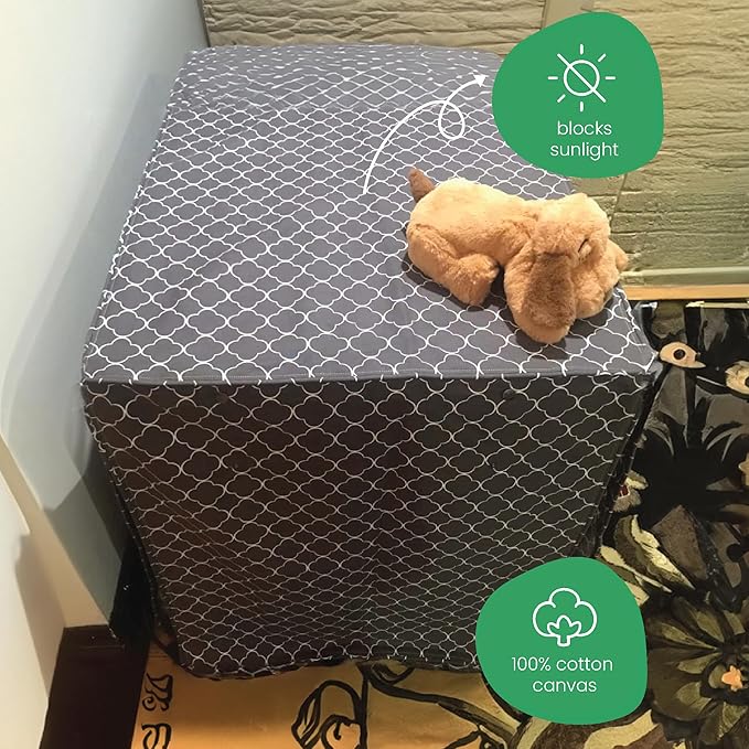 Molly Mutt Clark Gable Dog Crate Cover, 100% Cotton Canvas Cover with 2 Roll-Up Panels, Ideal for Dog or Cat Crate, Durable, Washable, and Free of Harmful Chemicals, 24" x 18" x 21"