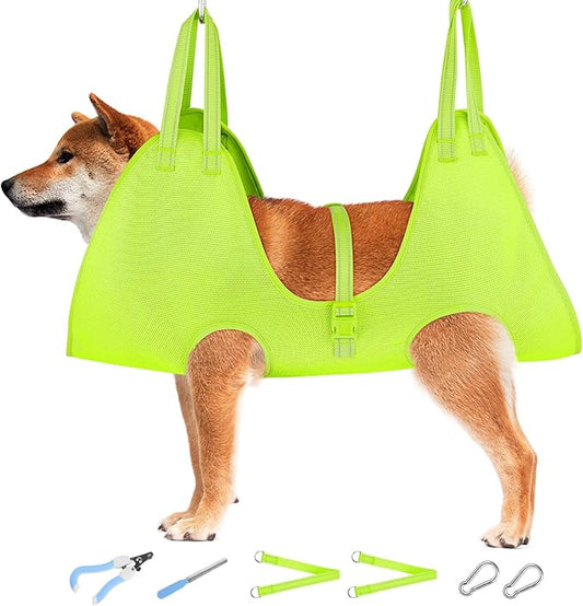 Dog Grooming Hammock for Dogs & Cats - Cat Hanger Sling Restraint Bag with Pet Nail Clipper Trimmer, Pet Grooming Harness for Nail Trimming/Clipping (Medium, Green)