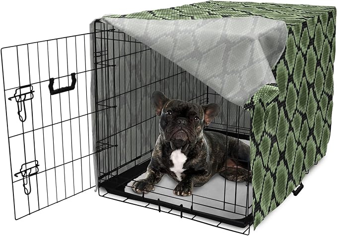 Lunarable Reptile Dog Crate Cover, Scale Pattern Abstract Nature Influences Skin Design Half Circles Illustration, Easy to Use Pet Kennel Cover for Cats & Medium Dogs, 24 Inch, Black Green
