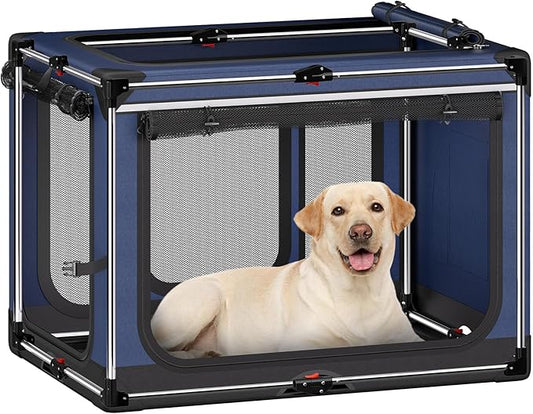 Collapsible Dog Crate: 42 Inch Foldable Soft Sided Dog Crate for Extra Large Dogs, Portable Dog Travel Kennel with Soft Mat for Indoors & Outdoors, Blue