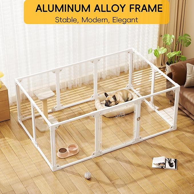 Clear Acrylic Metal Dog Playpen Indoor, Easy Assemble Transparent Puppy Playpen, Expandable & Durable Dog Fence for Small and Medium Dogs (30.3" H, 10PCS)