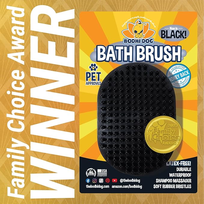Bodhi Dog Shampoo Brush - Pet Grooming & Bath Supplies for Cats and Dog - Bath Brush for Long & Short Hair - Premium Scrubber for Shower, Bathing & Massage (One Pack, Black)
