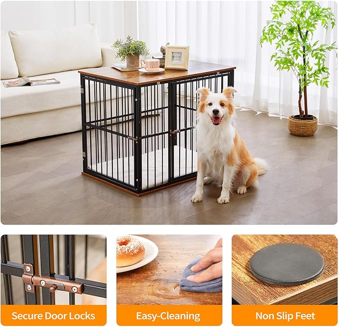 Made4Pets Dog Crate Furniture Dog Kennel Indoor Decorative Wood Dog Cage, 31”L x 21.6”L x 25.3”H, Brown