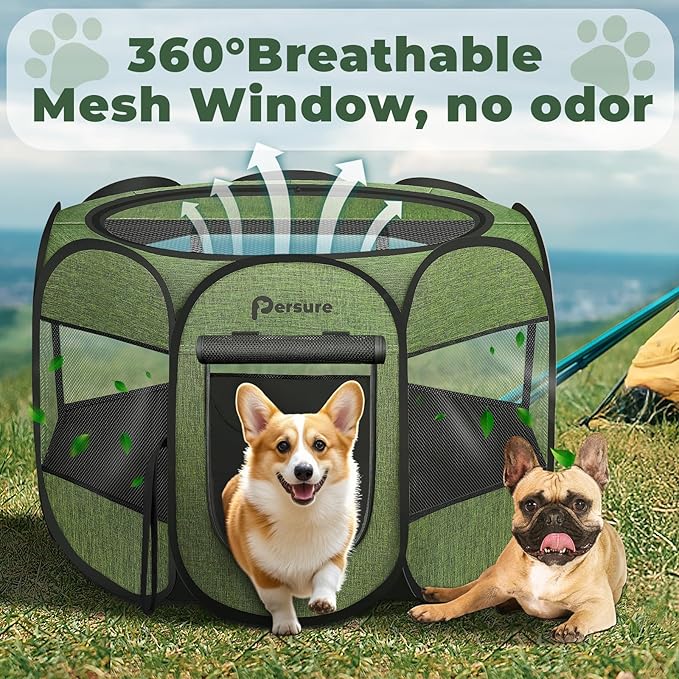 Dog Cat Playpen Indoor Outdoor for Puppy Pet Dogs Cat Recovery After Surgery, Dog Tent Crates Cage Indoor/Outdoor, Portable Pop Up Dog Kennel with Carrying Case for Travel (Premium Green, Medium)