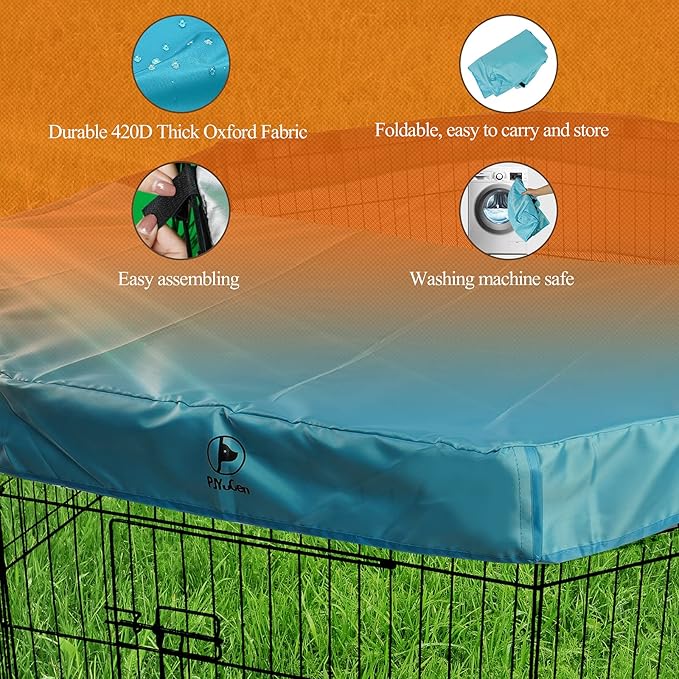 PJYuCien Dog Playpen Mesh Top Cover, Fits 24 Inch 8 Panels Regular Octagon Metal Exercise Pet Pen, Adhesive Tape Connections, Blue (Note: Cover Only, Fence Not Included)