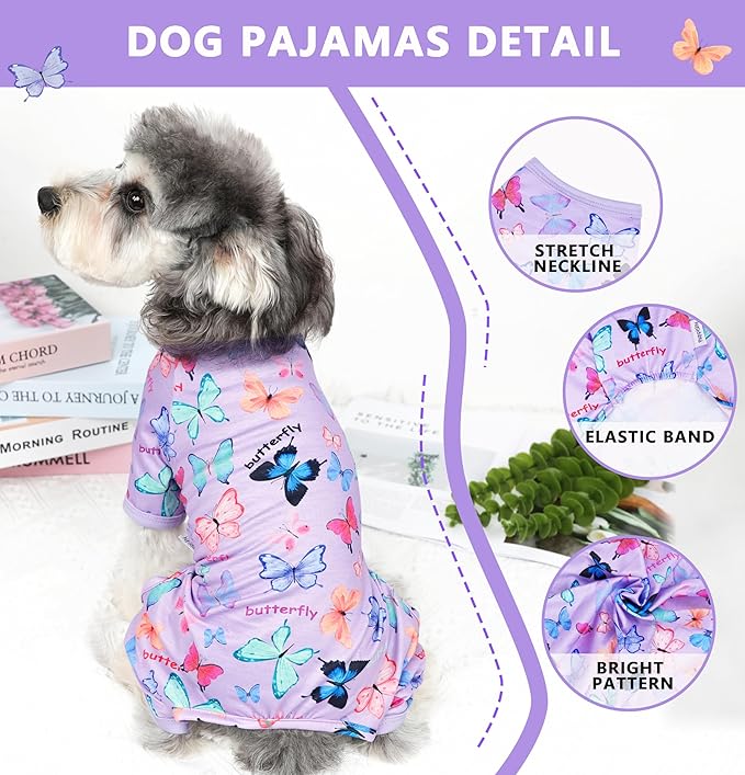 Dog Pajamas Spring Summer Dog Clothes for Small Medium Dogs Girl Boy Cute Soft Puppy Pjs Clothes Doggie Onesies Cat Pet Outfit(Butterfly,XL)