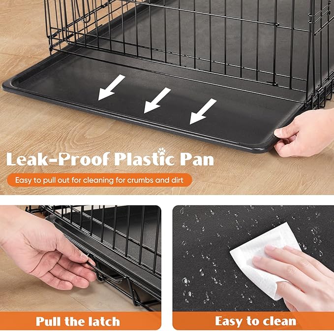 Dog Crates for Medium Dogs, Heavy Duty Dog Cage Indoor W/Divider Panel & Removable Tray, Metal Double Doors Dog Kennel for Indoor Outdoor Travel, Floor Protecting Feet, 30 in Black