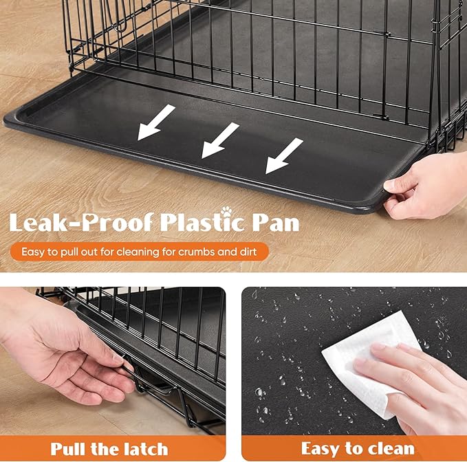 Dog Crates for Medium Dogs, Heavy Duty Dog Cage Indoor W/Divider Panel & Removable Tray, Metal Double Doors Dog Kennel for Indoor Outdoor Travel, Floor Protecting Feet, 24 in Black