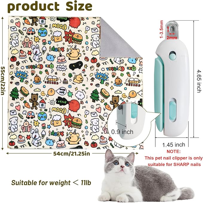 Cat Wrap for Grooming, Self-Adhesive Cat Swaddle Wrap with Nail Clipper, Soft Calming Pet Blanket Anti-Escape Grooming Bag for Cats and Dogs Up to 11lbs (Animal 1)
