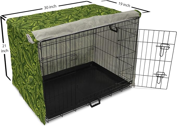 Lunarable Hunter Green Dog Crate Cover, Baroque Style Damask Floral Pattern with Leaves Swirled Branches Retro Design, Easy to Use Pet Kennel Cover for Cats & Medium Dogs, 30 Inch, Lime Green