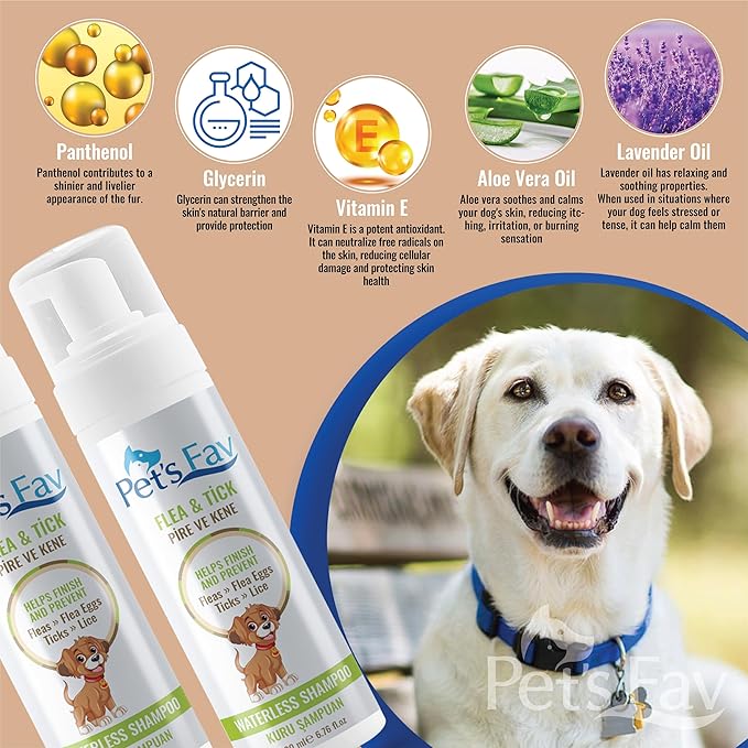 Flea and Tick Waterless Dog Shampoo - Natural Dry Foam Shampoo for Dogs and Puppies