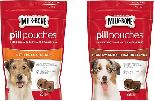 Milk - Bone Variety Pill Pouches with Real Chicken & Hickory Smoke Bacon Flavor – Each Pack 6 oz/Approx 25 Dog Treats