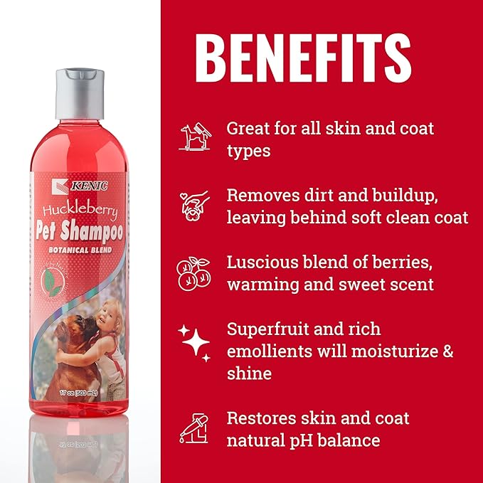 Kenic Huckleberry Deep Cleansing and Nourishing Pet Shampoo, Soap and Paraben Free, Made in USA, Liquid (K6610)
