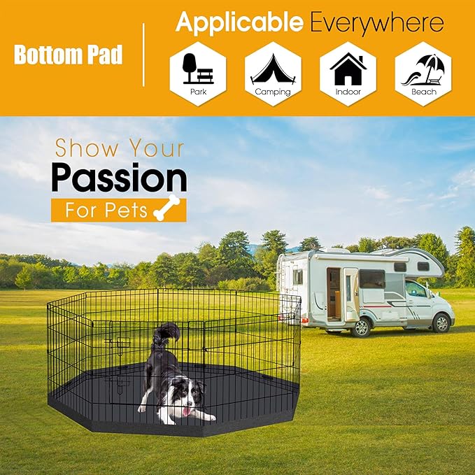 Artmalle Dog Pet Playpen 8 Panel 24 Inch Bottom Pad Cover for Small Medium Pets Indoor Outdoor (Only Cover,Playpen Not Included)(Black Bottom pad Cover)
