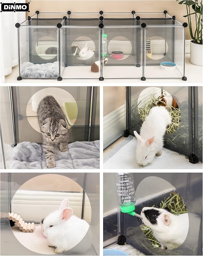 DINMO 4 Pcs Plastic Panel with Games Holes Design, 11.8" x 15.7", for DIY Small Animal Playpen and Cube Storage Unit, Grey Transparent