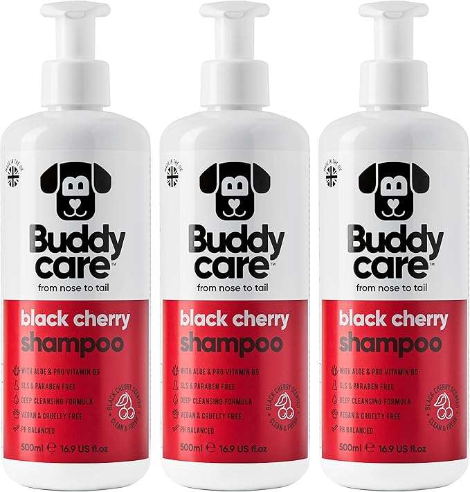 Black Cherry Dog Shampoo by Buddycare | Deep Cleansing Shampoo for Dogs | Black Cherry Scented | with Aloe Vera and Pro Vitamin B5 (50.72oz)