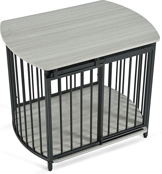 Merax 31.5" Furniture Style Dog Crate for Small and Medium Dogs, Wooden Cage Indoor Kennel Furniture, Modern Dog Crate End Table with Double-Doors, Gray