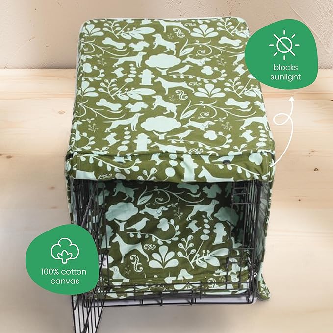Molly Mutt Amarillo by Morning Dog Crate Cover, 100% Cotton Canvas Cover with 2 Roll-Up Panels, Ideal for Dog or Cat Crate, Durable, Washable, and Free of Harmful Chemicals, 42" x 28" x 31"