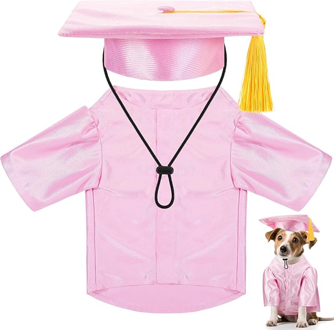 Dog Graduation Cap and Gown 2025 Washable Pet Graduation Costume for Dog Cat Shirt and Hat(Pink)