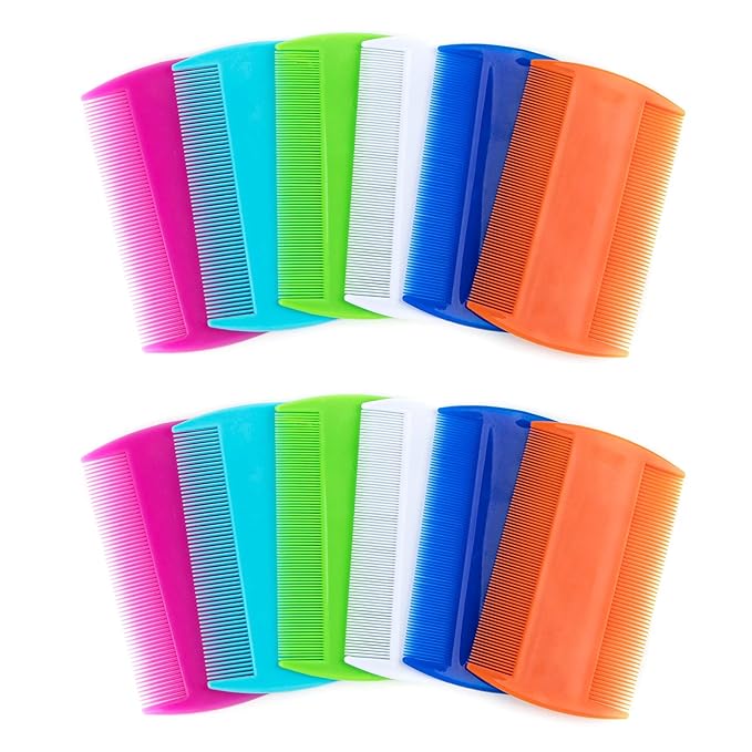 AUEAR, 12 Pack Pet Flea Lice Combs Double Sided Fine Tooth Dogs Cats Grooming Remove Float Hair Tear Marks Tick Removal Tool (6 Colors)