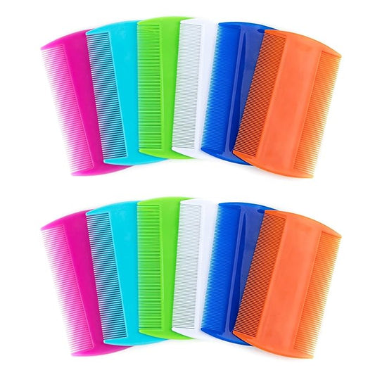 AUEAR, 12 Pack Pet Flea Lice Combs Double Sided Fine Tooth Dogs Cats Grooming Remove Float Hair Tear Marks Tick Removal Tool (6 Colors)