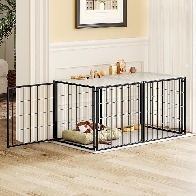 Ball & Cast 48" Large Dog Cage with Top,Heavy Duty Metal Wire Kennel for Medium Dogs & Puppies,Indoor/Outdoor Pet Playpen with Easy Assembly,Living Room & Apartment Dog Fence,Black