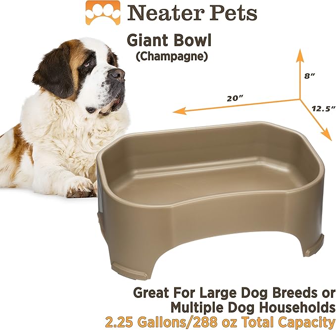 Neater Pet Brands Extra Large Water Bowl for Dogs, Outdoor Dog Water Bowl (2.25 Gallon Extra-Large Capacity), Big Trough Style Food Dish for Indoors or Outside, No Spill Large Dog Bowls, Champagne