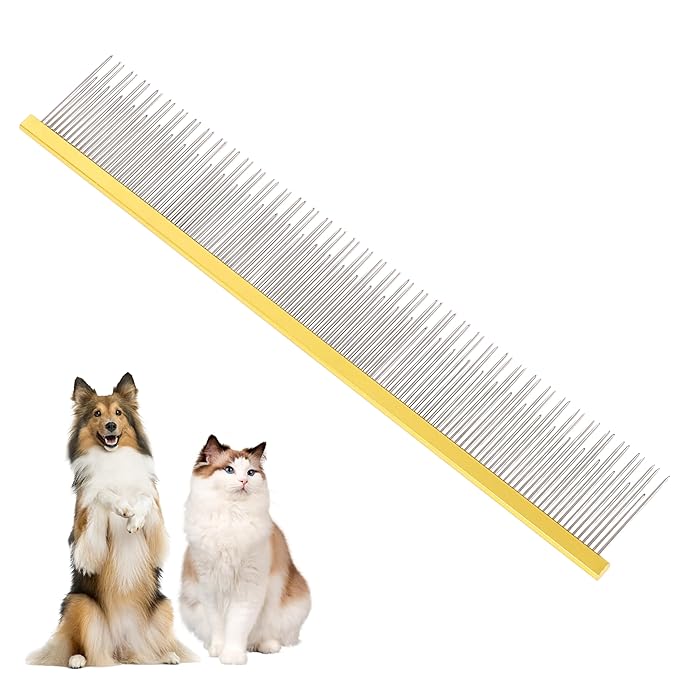 8.5 Inch Dual Tooth Pet Comb for Mats and Tangles，Professional Grooming Flea Comb Removing Excess Hair for Long-Haired Cats and Dog Kit,Prevent Undercoat, Excess Hair,Mats and Tangles,Pet Essential