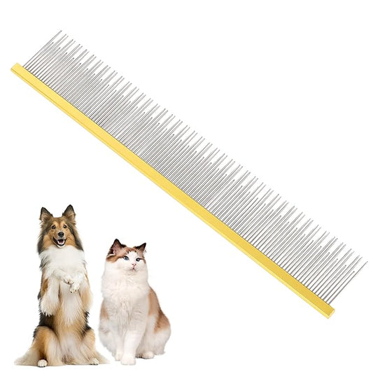 8.5 Inch Dual Tooth Pet Comb for Mats and Tangles，Professional Grooming Flea Comb Removing Excess Hair for Long-Haired Cats and Dog Kit,Prevent Undercoat, Excess Hair,Mats and Tangles,Pet Essential