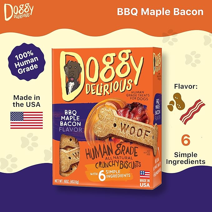 Crunchy Dog Treats – for All Pet Sizes, Breeds – All-Natural Puppy Treat – 100% Human-Grade – Delicious Pet Treat Bones, Snacks for Dogs – BBQ Maple Bacon, 16 Oz.