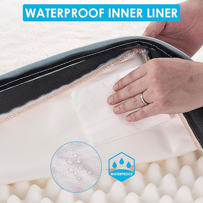 Orthopedic Dog Bed for Medium Dogs, Waterproof Deluxe Plush Dog Crate Bed with Removable Washable Cover & Anti-Slip Bottom, Egg Crate Foam Pet Bed Mat, 30 x 20 Inches, Blue