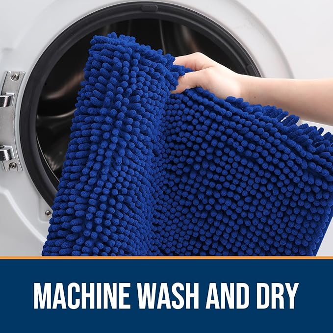 OLANLY Dog Door Mat for Muddy Paws 36x24, Absorbs Moisture and Dirt, Absorbent Non-Slip Washable Mat, Quick Dry Chenille, Mud Mat for Dogs, Entry Indoor Door Mat for Inside Floor, Royal Blue