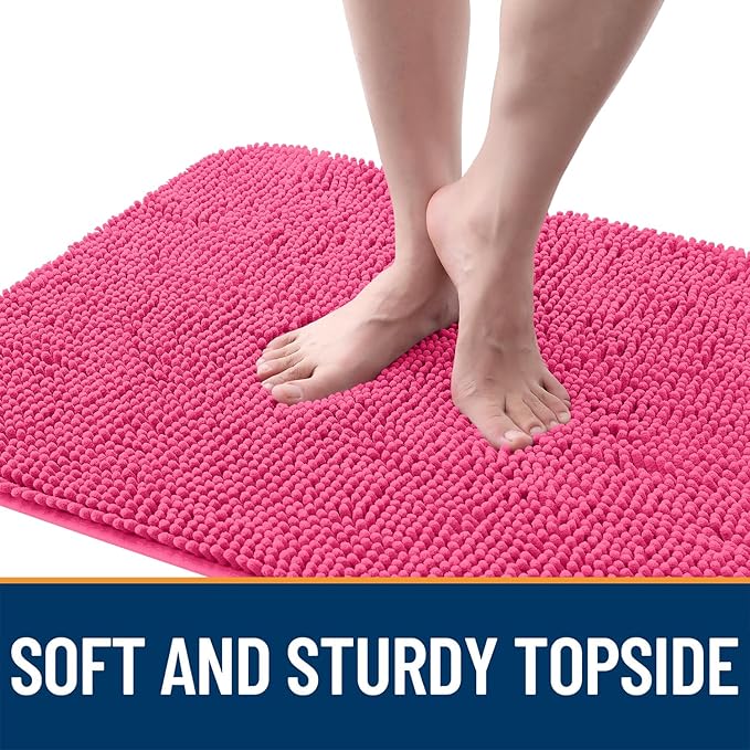 OLANLY Dog Door Mat for Muddy Paws 24x16, Absorbs Moisture and Dirt, Absorbent Non-Slip Washable Mat, Quick Dry Chenille, Mud Mat for Dogs, Entry Indoor Door Mat for Inside Floor, Hot Pink