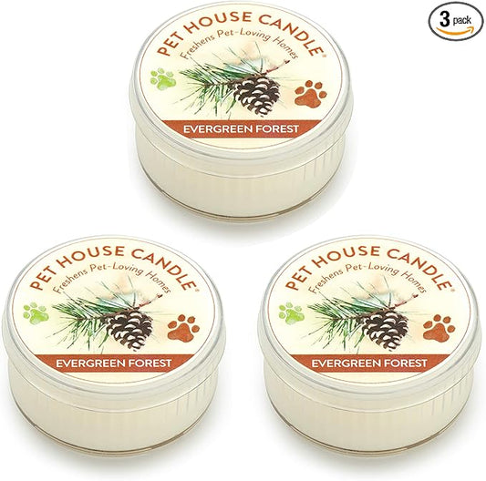 One Fur All Pet House Mini Candles for Pet Odor Made with Natural Soy Wax, Plant Based, Dog and Cat Friendly Scented Candles, Evergreen Forest Pack of 3