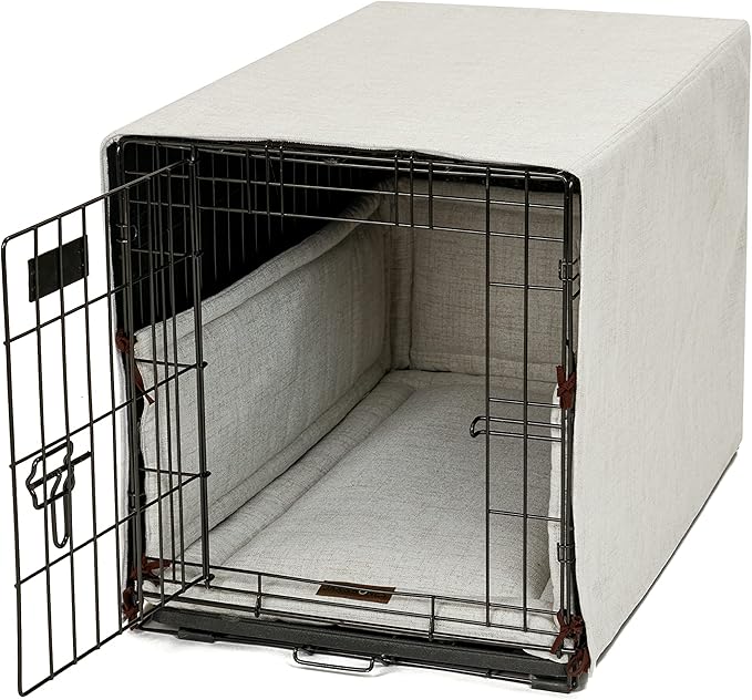 Jax & Bones Dog Crate Cover & Dog Crate Pad Set - Includes Crate Bed, Kennel Cover, & Soft Liner That Acts Like a Bumper - Medium Lark Ivory - Made in USA