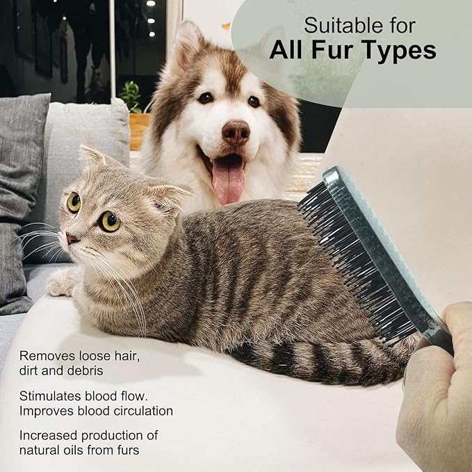 Dog Grooming Bath Brush, Pet Instant Detangler Pin Brushes, Soft Silicone Shampoo Soothing Comb for Wet Dry Long Short Haired Small Dogs & Cats Massaging, Deshedding Shower Scrubbing, Grey