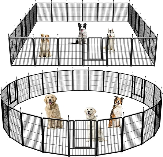 Dog Playpen,Portable Outdoor Dog Fence, Dog Playpen for Large/Medium/Small Dogs, Dog Fences for The Yard,with Doors Foldable Metal (24 Panels, 45 inch)