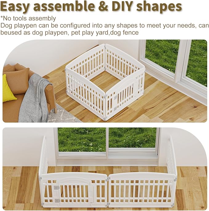 Pet Playpen with Door Dog Playpen Foldable Puppy Playpen for Puppies and Small Dogs 4-Panels Easy Assemble Easy Storing for Indoor and Outdoor, Garden Fence, Garden Border Fence (4 Panels)