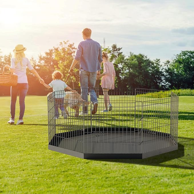 Artmeer Pet Playpen Puppy Playpen Kennels Dog Fence Exercise Pen Gate Fence Foldable Dog Crate 8 Panels 24 Inch for Pet Animals Outdoor Indoor with Bottom Pad (Black with Bottom pad)