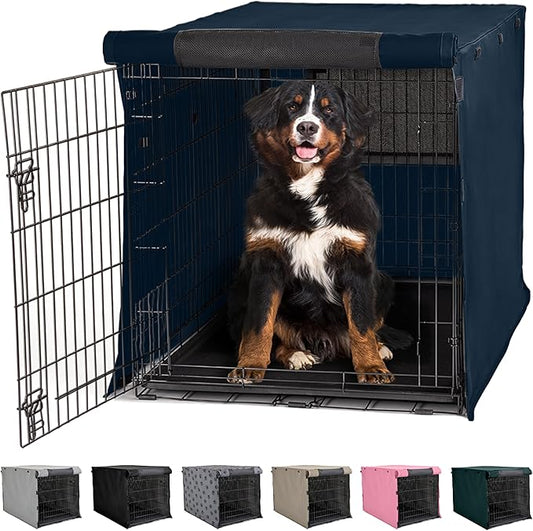 GORILLA GRIP Dog Crate Covers Compatible with Amazon Basics Dog Crates, All Sides Open, Privacy Cover Fits 48" Wire Kennel, Breathable Mesh Windows, Light Reducing Puppy Training Cage Topper, Navy