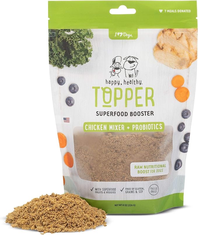iHeartDogs Dog Food Topper - Freeze-Dried Raw Dog Food Seasoning - Grain Free Superfood Meal Mixer (Chicken, 8 Ounce)
