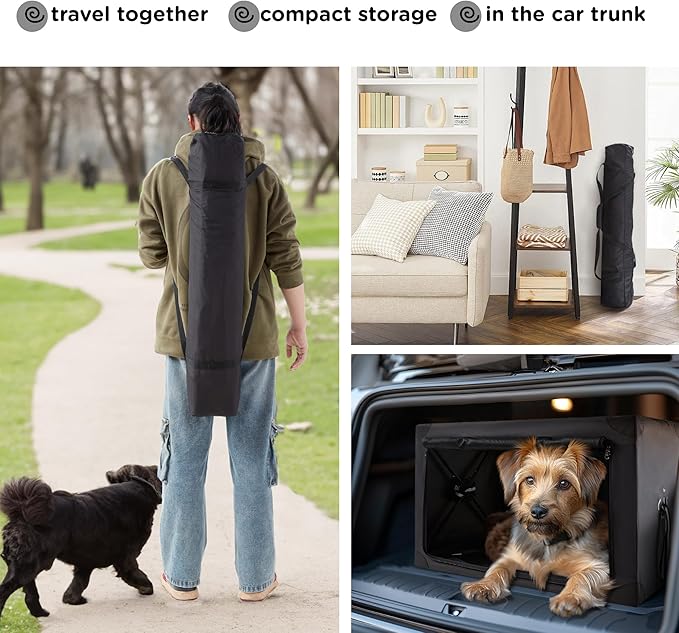 Collapsible Dog Crate - 32 Inch Portable Foldable Travel Crates for Medium Dogs with Detachable Storage Bag, Removable Pad, and Mesh Windows for Outdoor & Indoor (Black)