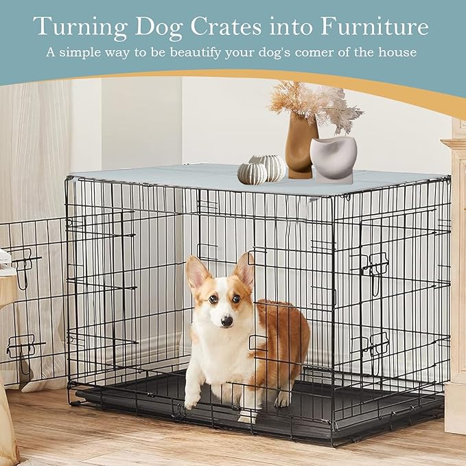 Pethiy Dog Crate Topper Oxford Cloth for 36 Inch Cages Collapsible Pet Crate Table Topper with 6 Magic Tape Fixed,Fits Most 24-48 inch Dog Crates (Dog Crate Not Include)