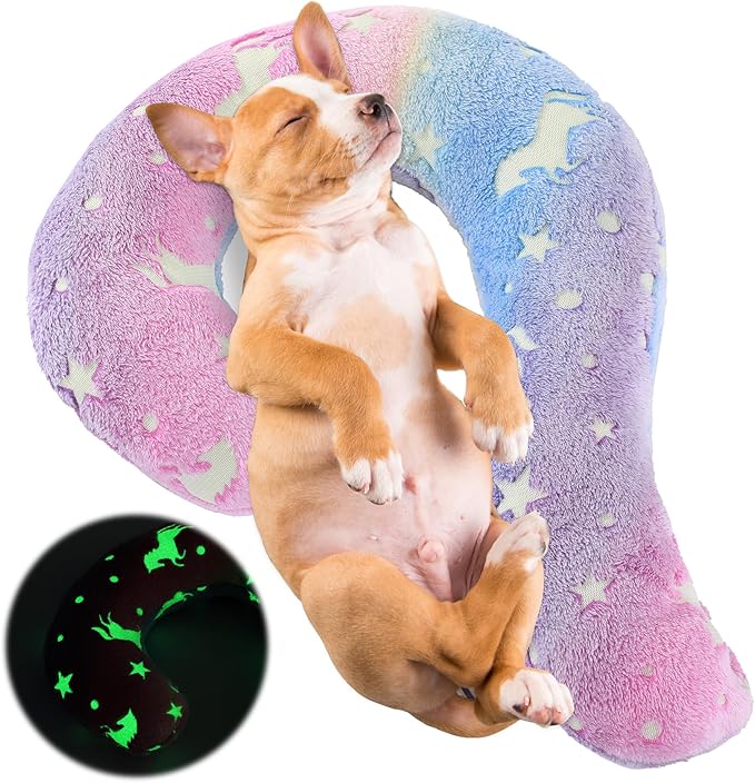 MABOZOO Question Mark Dog Pillow, Pet Pillow Glow in The Dark for Dogs and Cats, Question Shaped Dog Neck Pillow Calming Pillow Pet Calming Toy for Joint Relief Sleeping Improve (Colorful, L)