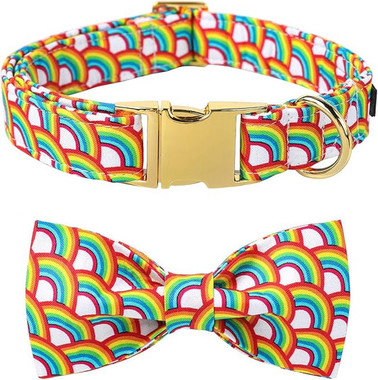 Lionet Paws Rainbow Dog Collar with Bowtie, Soft and Comfortable Adjustable LGBT Pride Bowtie Collar for Dogs and Cats Male Female Gift, XS, Neck 8-12 inches