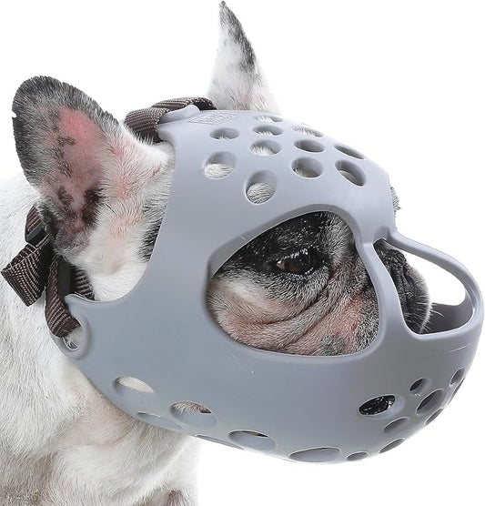 BARKLESS Short Snout Dog Muzzle, Soft Silicone Flat Faced Muzzle for French Bulldog Shih Tzu and Pug for Biting Chewing Licking and Grooming, Allows Panting
