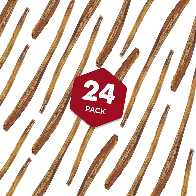 Best Bully Sticks 12 Inch Odor Free Bully Sticks for Dogs, 24 Pack, Bulk Bag 100% Natural, Grass-Fed Beef, Digestible Bully Bones, Grain and Rawhide Free, Odorless Dog Bully Sticks for Large Dogs