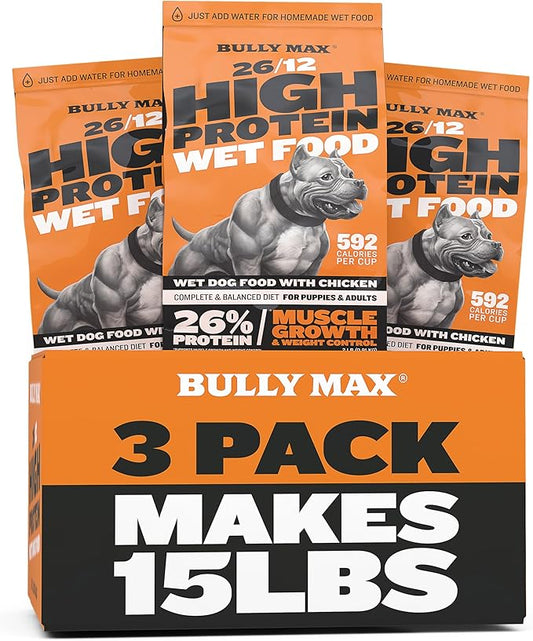 Bully Max Wet Dog Food - Instant Fresh Dehydrated High Protein Soft Puppy & Adult Dog Food with Chicken - Healthy Muscle Growth for Small & Large Breeds - 6 Dry Pounds (Makes 16.5 lbs. of Wet Food)